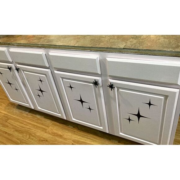 Set of 6 Antique Black Finish Mid Century Modern Starburst Drawer Pulls Knobs - Picture 2 of 6